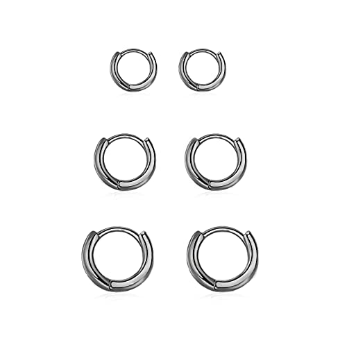 Ohrringe Schwarz Damen Creolen Silber 925 Klein Ohrringe Set für Damen Mädchen,3 Paar Helix Piercings Creolen Schwarze Ohrringe Herren Nase Lippenringe 8mm 10mm 12mm von GMEDRIDAS