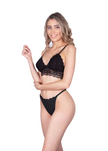 JAST Damen-Dessous-Set mit Spitze, BH, Bralette-Stil, Schwarz oder Weiß, Größe M bis XL., 804-N, XL von JAST