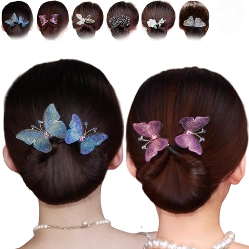 2/4 Stück Strass-Blumen-Haarspange, Lazy Hair Curler Deft Dutt Maker, einfacher Zopfmacher, französische elegante Haarspange für Frauen, Dutt Maker für langes Haar (2 Stück A) von JASUBAI