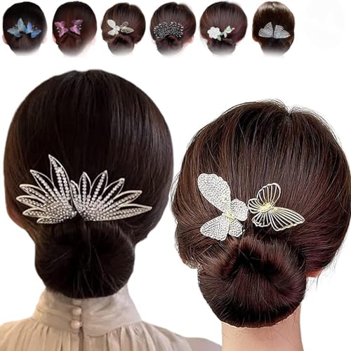 2/4 Stück Strass-Blumen-Haarspange, Lazy Hair Curler Deft Dutt Maker, einfacher Zopfmacher, französische elegante Haarspange für Frauen, Dutt Maker für langes Haar (2 Stück B) von JASUBAI