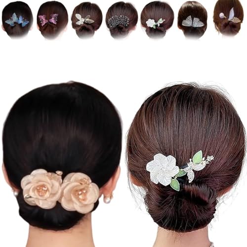 2/4 Stück Strass-Blumen-Haarspange, Lazy Hair Curler Deft Dutt Maker, einfacher Zopfmacher, französische elegante Haarspange für Frauen, Dutt Maker für langes Haar (2 Stück G) von JASUBAI