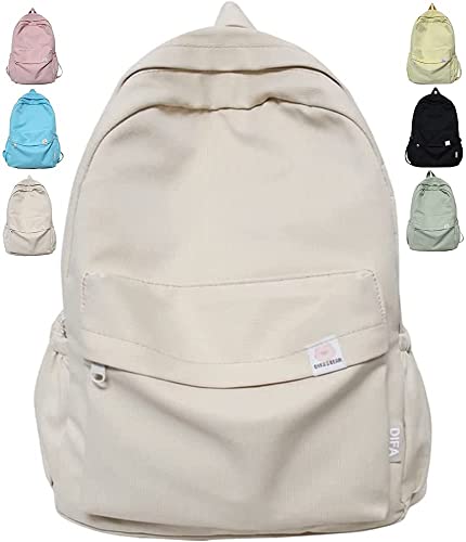 Difa Backpack, Kawaii Solid Color Backpack Cute Aesthetic Backpack, Large Capacity Casual Rucksack, Teens Girl Black Beige Backpack for School, Back To School Supplies (Beige) von JASUBAI
