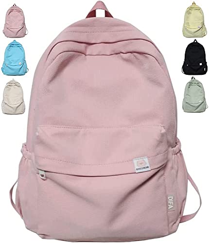 Difa Backpack, Kawaii Solid Color Backpack Cute Aesthetic Backpack, Large Capacity Casual Rucksack, Teens Girl Black Beige Backpack for School, Back To School Supplies (Pink) von JASUBAI