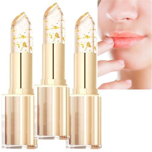 Farbwechselnder Lippenstift mit feuchtigkeitsspendendem Goldfolienbalsam für Damen, 24 Stunden lang feuchtigkeitsspendend, langanhaltend und pflegender Lipgloss tiefenwirksamer Pflege (3PCS) von JASUBAI