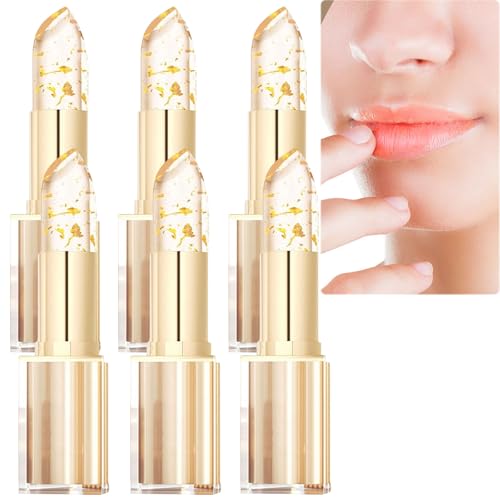 Farbwechselnder Lippenstift mit feuchtigkeitsspendendem Goldfolienbalsam für Damen, 24 Stunden lang feuchtigkeitsspendend, langanhaltend und pflegender Lipgloss tiefenwirksamer Pflege (6PCS) von JASUBAI