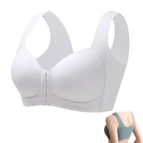 Haltungskorrektur BH, Stütz BH Mit Vorderverschluss, BH Ohne BüGel GroßE GrößEn, Frontverschluss Sport BH Push Up Damen Starker Halt, Stillbh Bustier Still Bustiers, T-Shirt BH (Weiß,75 C) von JASUBAI