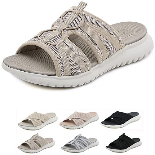 Heccie Orthopädische Sandalen Stretch, Damen Leichte bequeme Plantarfasziitis-Bogenunterstützung, modische orthopädische Keilrutschen (35,B Beige) von JASUBAI