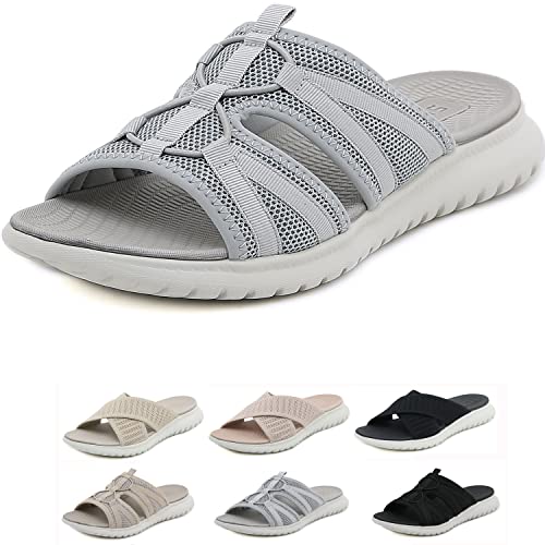 Heccie Orthopädische Sandalen Stretch, Damen Leichte bequeme Plantarfasziitis-Bogenunterstützung, modische orthopädische Keilrutschen (35,B Grau) von JASUBAI