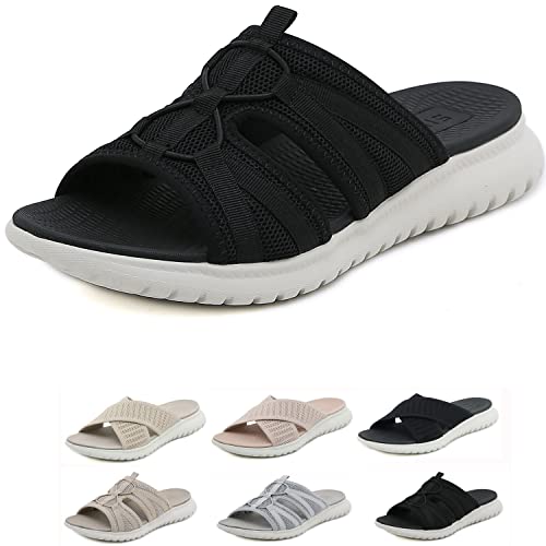 Heccie Orthopädische Sandalen Stretch, Damen Leichte bequeme Plantarfasziitis-Bogenunterstützung, modische orthopädische Keilrutschen (35.5,B Schwarz) von JASUBAI