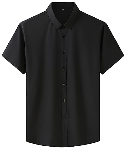 Herren-Business-Hemd aus Eisseide, Anti-Falten-Eisseide, schnell trocknend, solide, kurzärmelige, lässige Button-Down-Hemd für den Sommer (Black,XXL) von JASUBAI