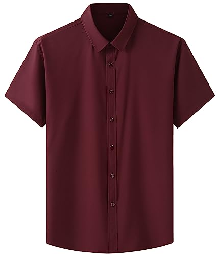 Herren-Business-Hemd aus Eisseide, Anti-Falten-Eisseide, schnell trocknend, solide, kurzärmelige, lässige Button-Down-Hemd für den Sommer (Red,5XL) von JASUBAI