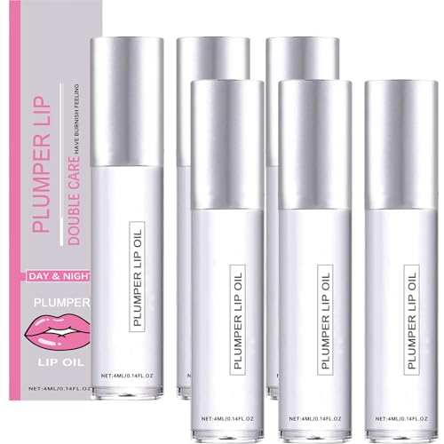 Hyaluronsäure Lip Plumper Gloss, Volumizing & Moisturizing Lip Serum Oil mit Jojobaöl, klarer Hochglanz, verbessert stumpfe, reduziert feine Linien, Hydratation für ein volleres Aussehen (6Stück) Hyaluronsäure Lip Plumper Gloss, Volumizing & Moisturizing Lip Serum Oil mit Jojobaöl, klarer Hochglanz, verbessert stumpfe, reduziert feine Linien, Hydratation für ein volleres Aussehen (6Stück) von JASUBAI