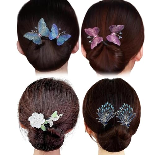 JASUBAI 2/4 Stück Strass-Blumen-Haarspange, Lazy Hair Curler Deft Dutt Maker, einfacher Zopfmacher, französische Elegante Haarspange für Frauen, Dutt Maker für langes Haar (4 Stück B) von JASUBAI