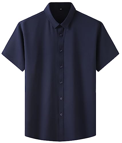 JASUBAI Herren-Businesshemden aus Eisseide, Kurze Ärmel, schnell trocknend, Hemden mit Knöpfen (Dunkelblau,6XL) von JASUBAI