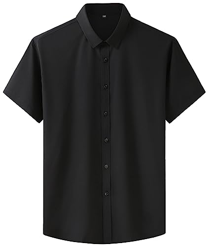 JASUBAI Herren-Businesshemden aus Eisseide, Kurze Ärmel, schnell trocknend, Hemden mit Knöpfen (Schwarz,5XL) von JASUBAI