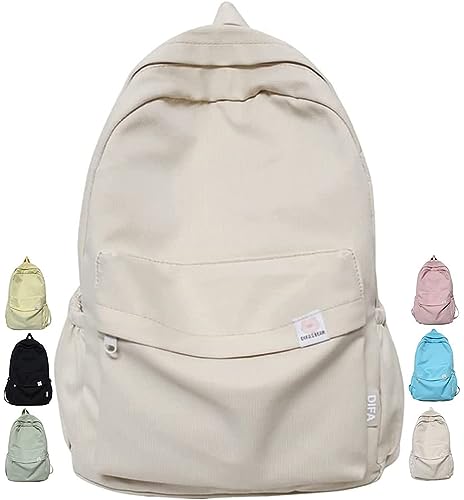 JASUBAI SchulrucksäCke Rucksack Teenager MäDchen Jungen Aesthetic School Bag Kawaii Cute Backpacks, Rucksack für Die Schule, Schultaschen Casual Daypacks (Beige) von JASUBAI