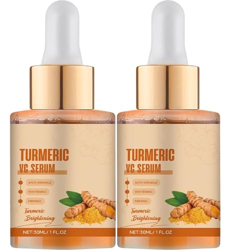 Kurkuma Vitamin C Gesichtsserum mit Hyaluronsäure, Dark Spot Correcting Glow Serum, Aufhellung eines gleichmäßigen Hauttons, Hydratation Anti-Aging, Day Night Gesichtsserum für Frauen (2 Stück) von JASUBAI