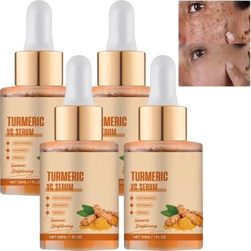 Kurkuma Vitamin C Gesichtsserum mit Hyaluronsäure, Dark Spot Correcting Glow Serum, Aufhellung eines gleichmäßigen Hauttons, Hydratation Anti-Aging, Day Night Gesichtsserum für Frauen (4Stück) von JASUBAI