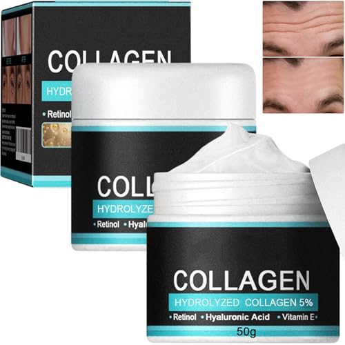 Mens Collagen Face Moisturizer Cream, Instant Lift Retinol & Hyaluronsäure Creme, Anti-Aging für Männer, Anti-Falten-Hautstraffungs, Deep Moisture Neck (2 Stück) von JASUBAI