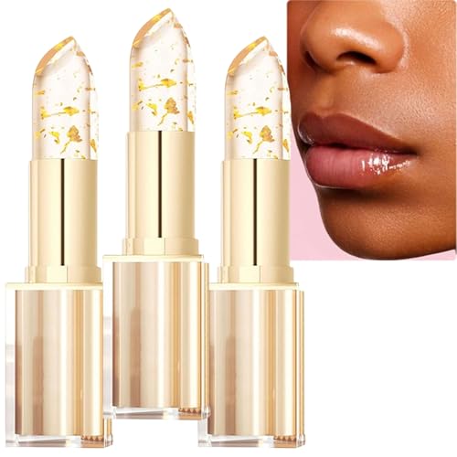Neuartiger Farbwechsel-Lippenstift mit Goldfolie für Damen, 24 Stunden wischfest, langanhaltender Lipgloss feuchtigkeitsspendender Balsam mit warmem Schimmer, von transparent bis individuell (3PCS) von JASUBAI