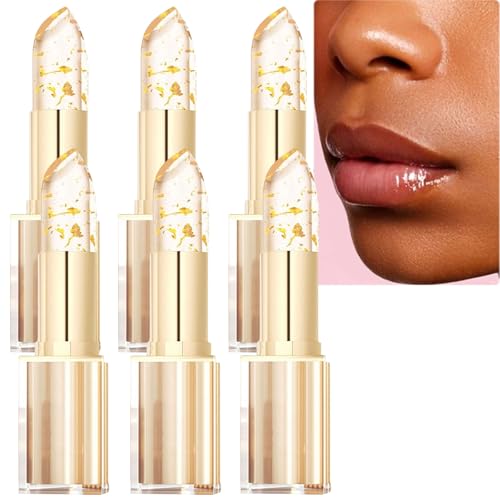 Neuartiger Farbwechsel-Lippenstift mit Goldfolie für Damen, 24 Stunden wischfest, langanhaltender Lipgloss feuchtigkeitsspendender Balsam mit warmem Schimmer, von transparent bis individuell (6PCS) von JASUBAI