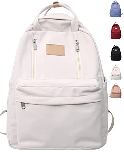 Preppy School Backpack for Teens Girls, Green Backpack Aesthetic Simple Cute Lightweight Black Beige School Bag (White) von JASUBAI