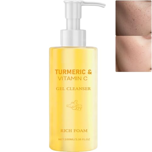 Turmeric Face Wash with Vitamin C, schäumender Gesichtsreiniger für Frauen und Männer, Aufhellung eines gleichmäßigen Hauttons, sanftes Peeling-Gel, tiefe Hydratation beruhigt die Haut (1 Stück) von JASUBAI