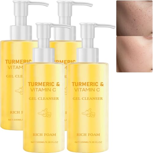 Turmeric Face Wash with Vitamin C, schäumender Gesichtsreiniger für Frauen und Männer, Aufhellung eines gleichmäßigen Hauttons, sanftes Peeling-Gel, tiefe Hydratation beruhigt die Haut (4Stück) von JASUBAI