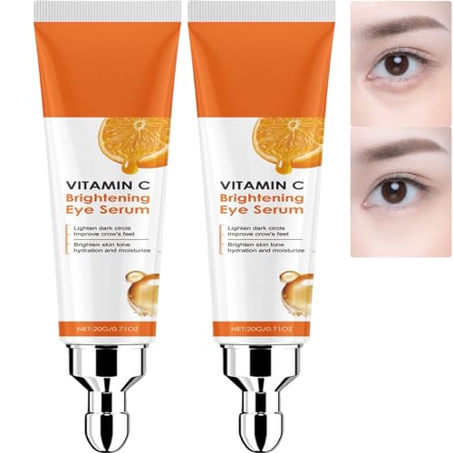 Vitamin C Eye Serum for Dark Circles & Puffiness - Brightening Creme unter den Augen mit Hyaluronsäure, feuchtigkeitsspendende Anti-Falten-Essenz für Frauen Männer (2 Stück) von JASUBAI