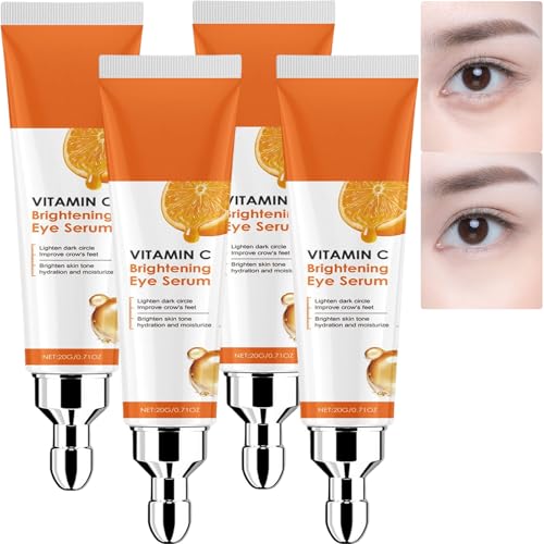 Vitamin C Eye Serum for Dark Circles & Puffiness - Brightening Creme unter den Augen mit Hyaluronsäure, feuchtigkeitsspendende Anti-Falten-Essenz für Frauen Männer (4Stück) von JASUBAI