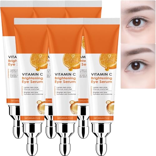 Vitamin C Eye Serum for Dark Circles & Puffiness - Brightening Creme unter den Augen mit Hyaluronsäure, feuchtigkeitsspendende Anti-Falten-Essenz für Frauen Männer (6Stück) von JASUBAI