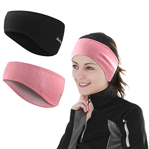 Stirnband Damen Sport Ohrenschutz für Damen und Herren - Winter/Frühling/Herbst Sport Haarband Elastisch Ohrenwärmer Kopfband für Jogging Laufen Wandern Fahrrad - 2er Set (Schwarz+Rosa) von JASUEN