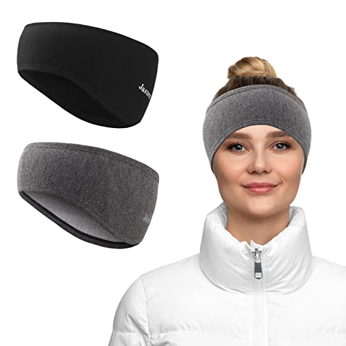 Stirnband Ohrenschutz für Damen und Herren - Winter/Frühling/Herbst Sport Haarband Elastisch Ohrenwärmer Kopfband für Jogging Laufen Wandern Fahrrad - 2er Set (Schwarz+Grau) von JASUEN