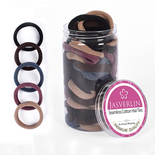 JASVERLIN 100 Stück dunkelbraun keine Beschädigung Haarbänder Baumwolle Pferdeschwanz Halter nahtlose weiche dicke Haare Bands, Zubehör für Frauen Mädchen 1 1/2 Zoll (dunkel neutral) von JASVERLIN
