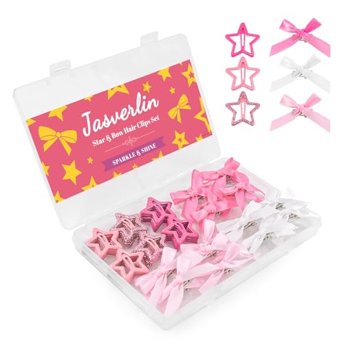 JASVERLIN 60 Stück Stern Haarspangen & Mini Schleifen Y2k Zubehör Set, Niedliche Bowknot Goth Snap Haarspangen, 2000s Kleine Satinschleifen für Frauen Mädchen (rosa gemischte Farbe) von JASVERLIN