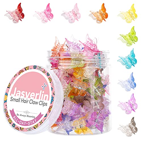 JASVERLIN Gradient Schmetterling Haarspange, Mini Kunststoff 90er Jahre Haar Kralle Clips für Frauen Mädchen, keine Falte Kleinkind Y2K Zubehör Set 50pcs Regenbogen sortierte Farbe von JASVERLIN
