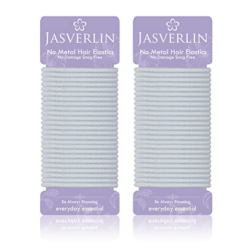 JASVERLIN Graue Haargummis Gummibänder Pferdeschwanzhalter Haargummis für Frauen Mädchen Dicke Dünne Feine Textur Keine Falten Beschädigungsfreie Super Stretch Haarbänder 4mm 50 Stück (Hellgrau) von JASVERLIN