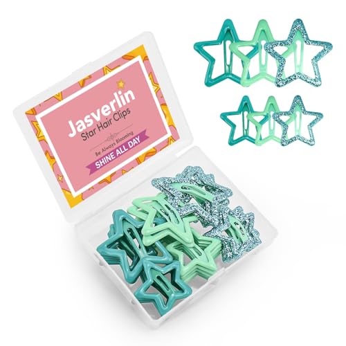 JASVERLIN Grüne Stern-Haarspangen, Y2k Fun Metall Sterne Snap Barrettes, Niedlicher Kawaii Glitter Kleiner Cutecore Haarschmuck für Mädchen Assortierte Größe 36 Stück (St. Patrick's Day Farbe) von JASVERLIN