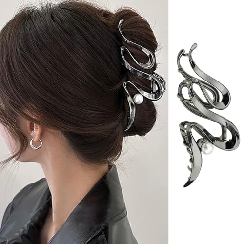 Schwarze Wellen-Haarspangen, gewellte Perlen, Haarklammern für dickes/dünnes Haar, Metall-Haarspangen, französische Y2K-Haarspangen, elegantes Haar-Accessoire für Damen, Haarschmuck, Liebhaber, von JATOMSSM