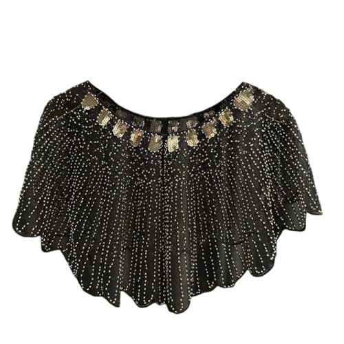 JAWSEU Damen Retro Pailletten-Schal für Hochzeit, Party & Abendkleid - 20er Jahre Stil, Gatsby Party Schal, Glänzend, Hochzeit Wraps, Schwarz von JAWSEU