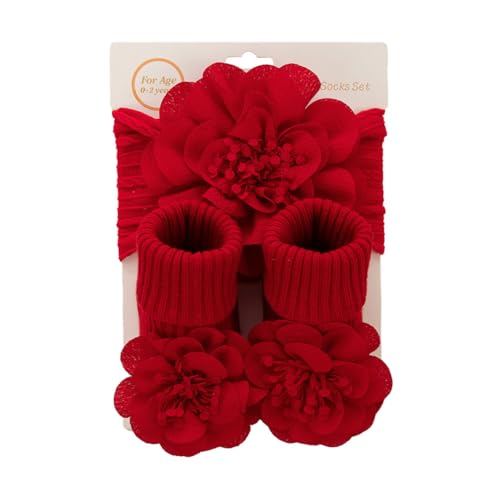 1Set Baby Stirnband Socken, Baby Blume Haarbänder für Mädchen weiche Blume Kopfbedeckung Rutschfeste Socken Mädchen elastische Haarbänder Baumwolle Säuglingssocken für Neugeborene Kleinkinder von JAWSEU