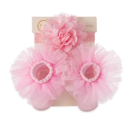1Set Baby Stirnband Socken Set, Baby Blume Haarbänder Mädchen weiche Blume Kopfbedeckung Rutschfeste Socken Baby elastische Haarbänder Baumwolle Säuglingssocken für Neugeborene Junge Mädchen von JAWSEU