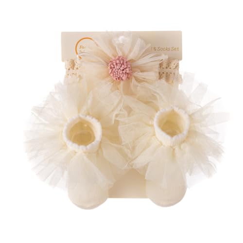 1Set Baby Stirnband Socken Set, Baby Blume Haarbänder Mädchen weiche Blume Kopfbedeckung Rutschfeste Socken Baby elastische Haarbänder Baumwolle Säuglingssocken für Neugeborene Kleinkinder von JAWSEU