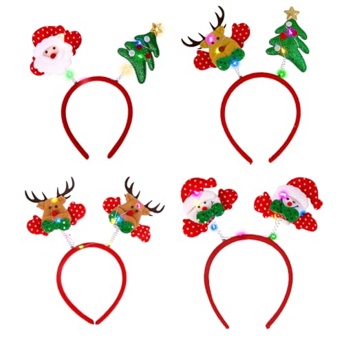 4pcs Weihnachts Stirnband mit LED Weihnachtsbaum Geweih Haarreif Weihnachts Santa Kopfschmuck Weihnachtsgeweih Haarbänder mit LED Weihnachtsmann Kopfbedeckung Geweih Stirnband mit LED von JAWSEU