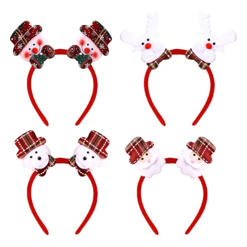 4pcs Weihnachts Stirnband mit LED Weihnachtsmann Haarreif Weihnachts Geweih Haarschmuck Schneemann Haarbänder mit LED Kopfbedeckung Stirnband Weihnachtsmann Kopfbedeckung für Weihnachten von JAWSEU