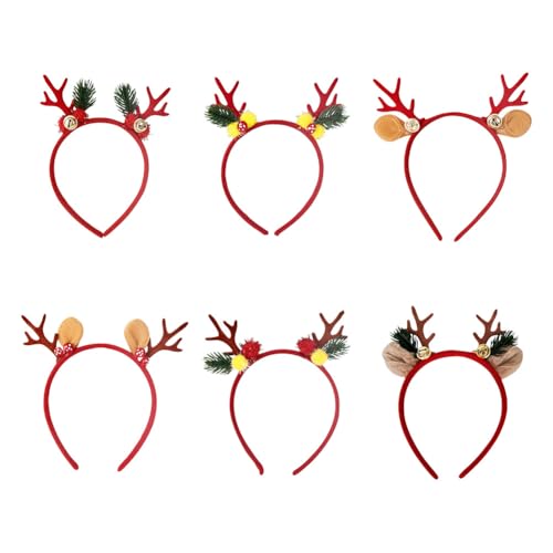 6Stk Weihnachts Stirnband Weihnachtsbaum Geweih Haarreif Weihnachtsgeweih Haarbänder Rentier Haarbänder Kopfbedeckung Geweih Stirnband mit Glöckchen für Weihnachten Halloween Kopfbedeckung von JAWSEU