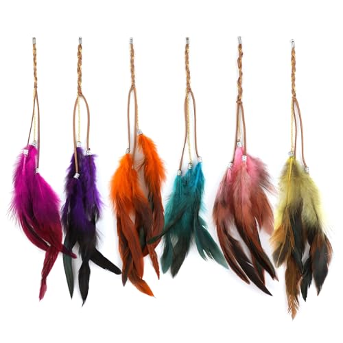 6pcs Boho Hippie Feder Haarverlängerungen Feder Haarspangen Indischer Kopfschmuck Federhaarverlängerungs Indianer Feder Haarnadel Kopfschmuck für Frauen Mädchen Party Festival DIY Dekor von JAWSEU
