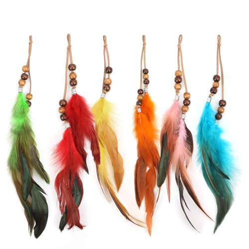 6pcs Boho Hippie Feder Haarverlängerungen Feder Haarspangen Indischer Kopfschmuck Federhaarverlängerungs Indianer Feder Haarnadel Kopfschmuck für Frauen Mädchen Party Festival DIY Dekor von JAWSEU