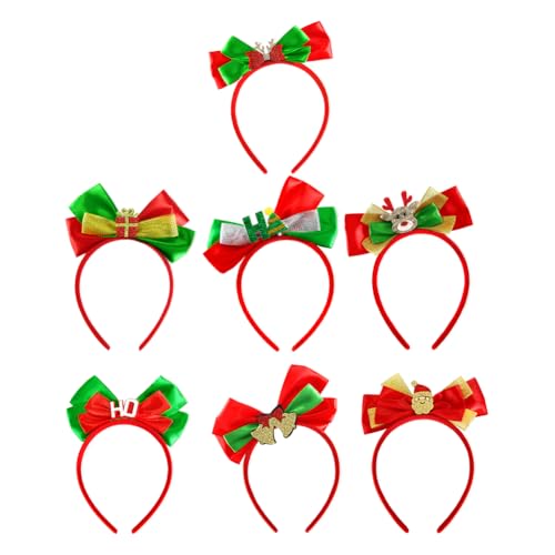 7pcs Rote Schleife Stirnband Weihnachts Haarreifen Rentiergeweih Santa Kopfbedeckung Haarbügel Weihnacht Schleife Glöckchen Stirnband Kopfschmuck Kopfbedeckung für Weihnachtsfeiern Cosplay von JAWSEU