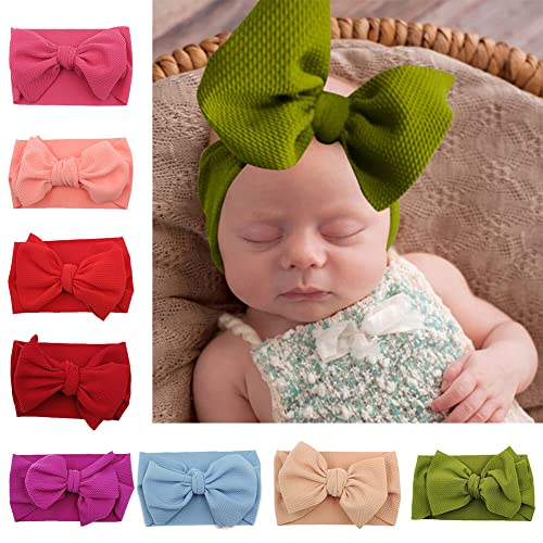 8 Stück Baby Haarband Baby Stirnbänder Baby Mädchen Nylon Stirnband mit Großer Schleife, Elastisch Schleifen Turban Haarband Head Wraps für Kinder Kleinkinder Säuglinge von JAWSEU